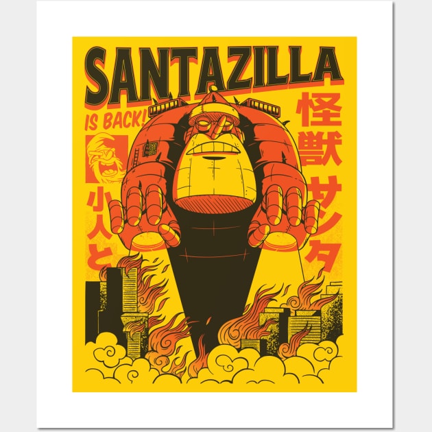 Santazilla // Funny Japanese Santa Kaiju Monster Wall Art by SLAG_Creative